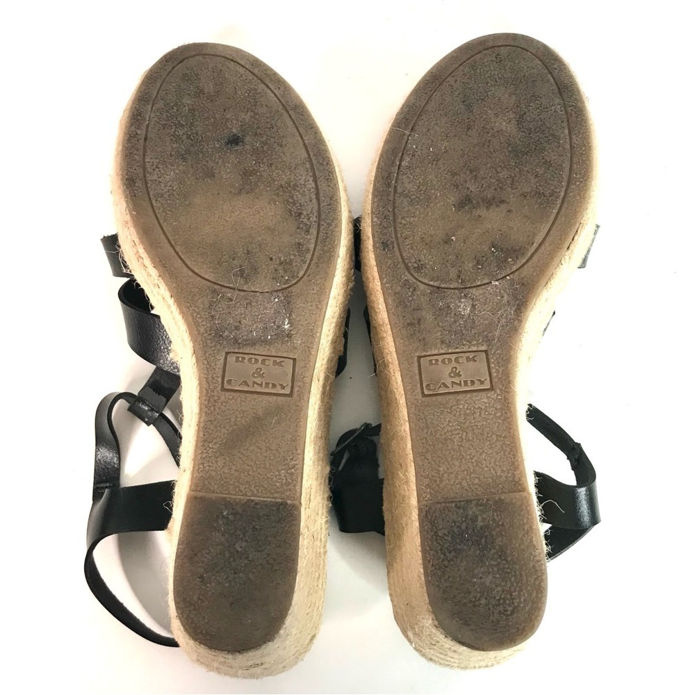 ROCK & CANDY Fola Espadrille Jute Wrapped Wedge Sandals 8.5 Black faux leather - Picture 11 of 16